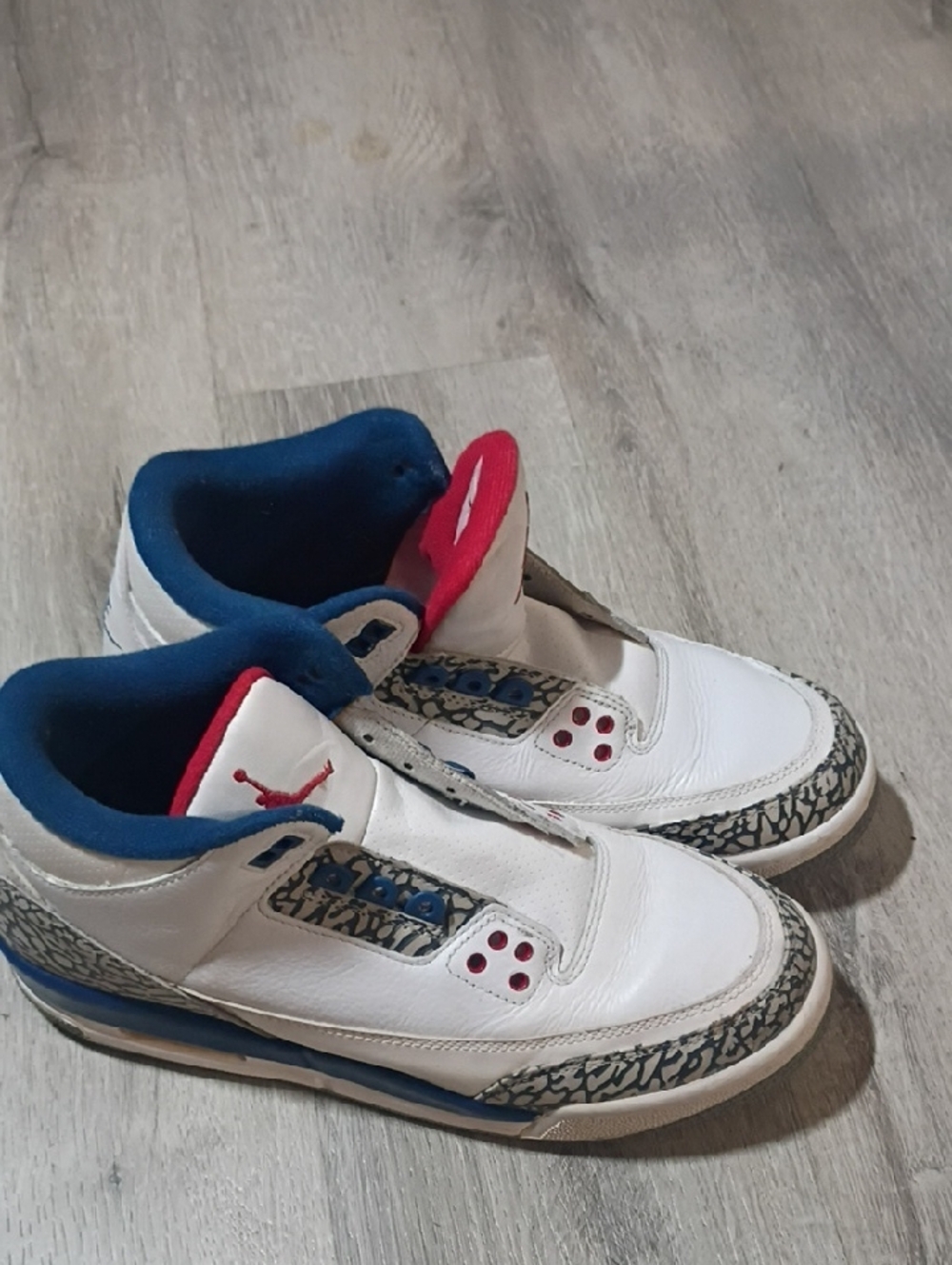 Jordan Kids White Sneakers with Blue Lining and Red Accents